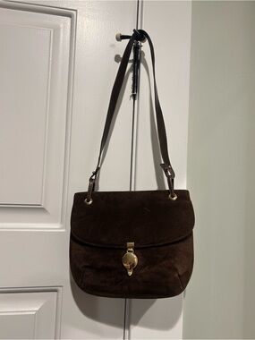 Vintage Bienen Davis Brown Suede Shoulder Bag with Gold Hardware